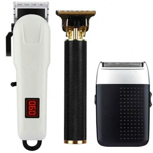 3-Piece Hair Cutting Kit for Men - Hair Clipper, Trimmer and Shaver, Professional Barber Set for Hair Cutting and Beard Trimming, Zero Gap T-blade Contour Clipper, Cordless Hair Clipper for Baldness