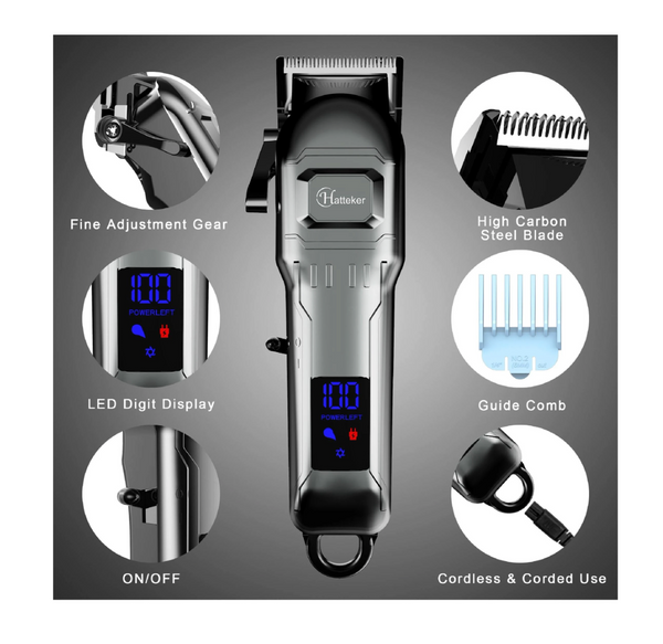 Silver LCD Digital Display Hair Clipper with USB Power Cord