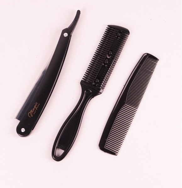 Professional Comb &amp; Shaving Set - 3-Piece Set with Double-Sided Folding Hair Styling Tool and Professional Stainless Steel Razor with Folding Handle