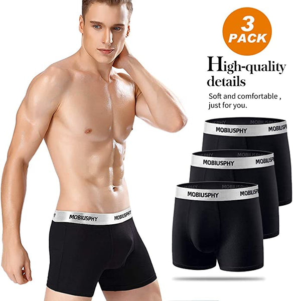 MOBIUSPHY Boxershorts för män, bomull, underkläder för män, kalsonger, 3-pack, svart - ASHER